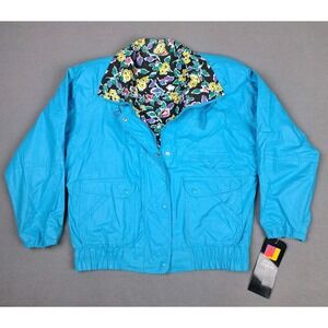 Vintage Andy Johns Jacket Womens Medium Reversible Blue Floral 80s Mom Goldbergs